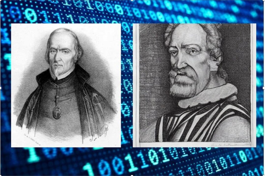 Retrato histórico postumo de Calderón de la Barca (izquierda) y generado con DeepAI (derecha)